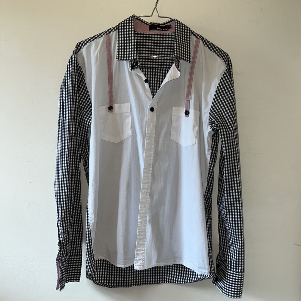 TheLEEs Men’s L LS Buttondown Shirt Colorblock: Gingham White